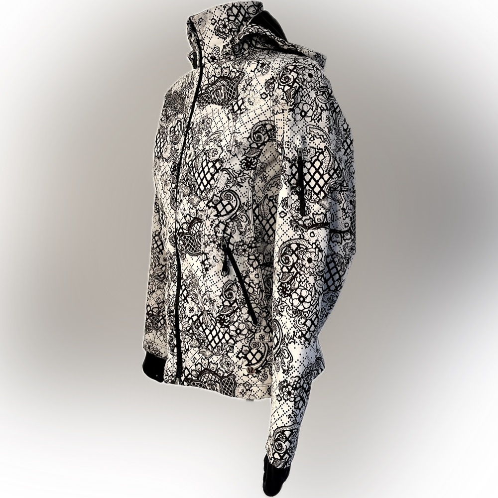 Lululemon Lined Black and White Floral Lace Jacket with Detachable Hood size 4 - Picture 15 of 16